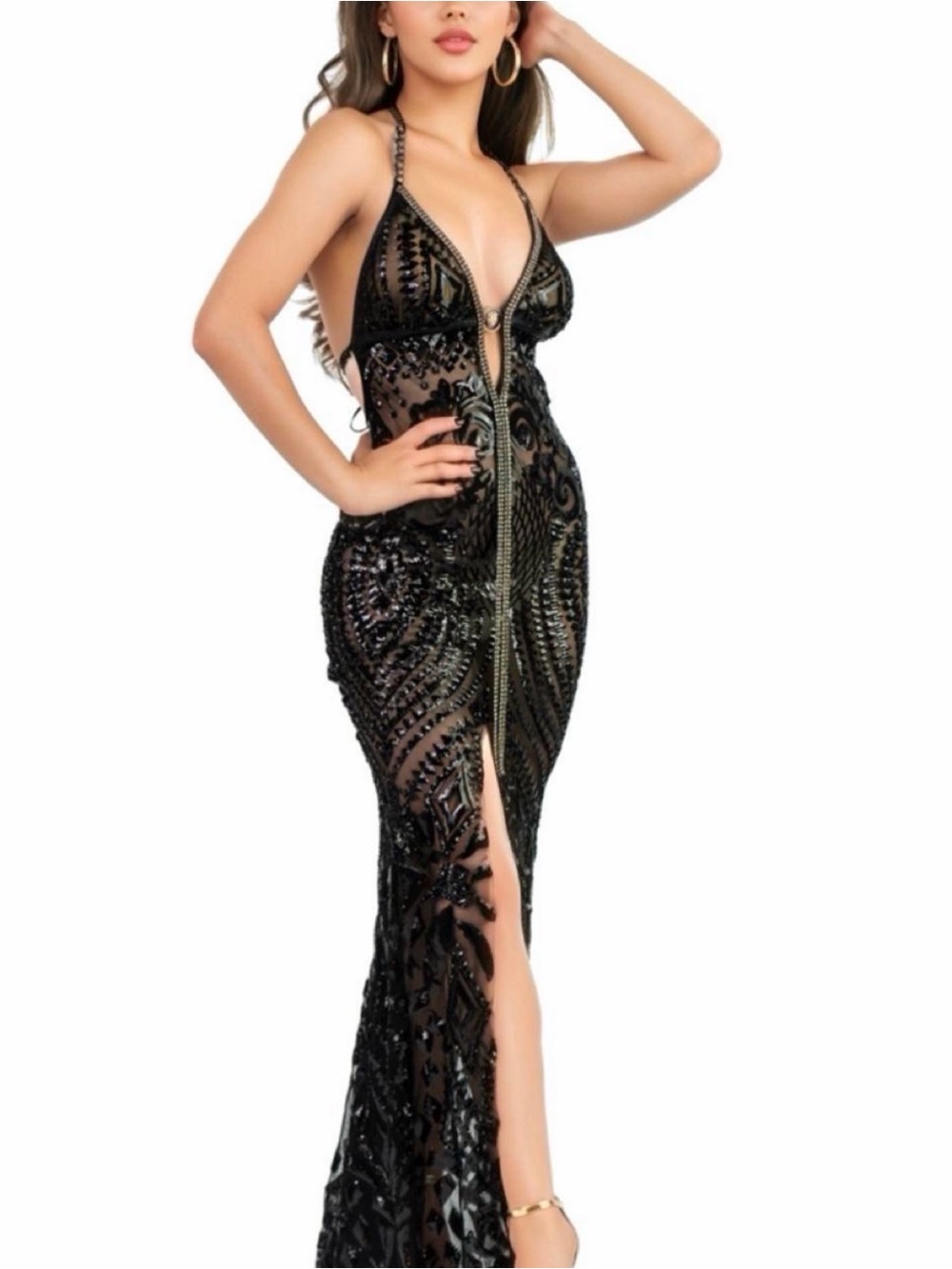 Kasia De Gelaque Plunge V-Neck Evening Gown